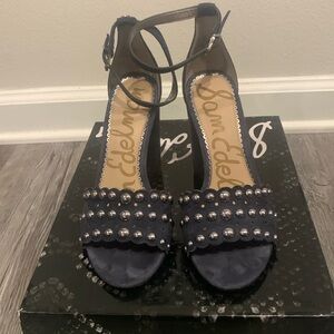 Sam Edelman, Navy Suede, Studded, Ankle Strap Heels, Size 6.